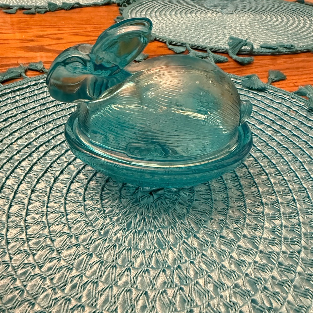 Blue Glass Bunny Dish